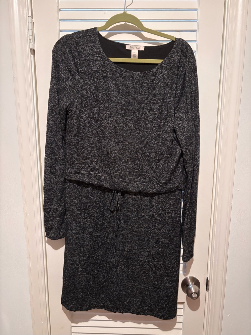 White House Black Market Charcoal Drawstring-Waist Long Sleeve Dress